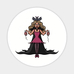 Fancy A Bite To Drink? Vampire Girl and Her Bat Bestie Digital Illustration Magnet